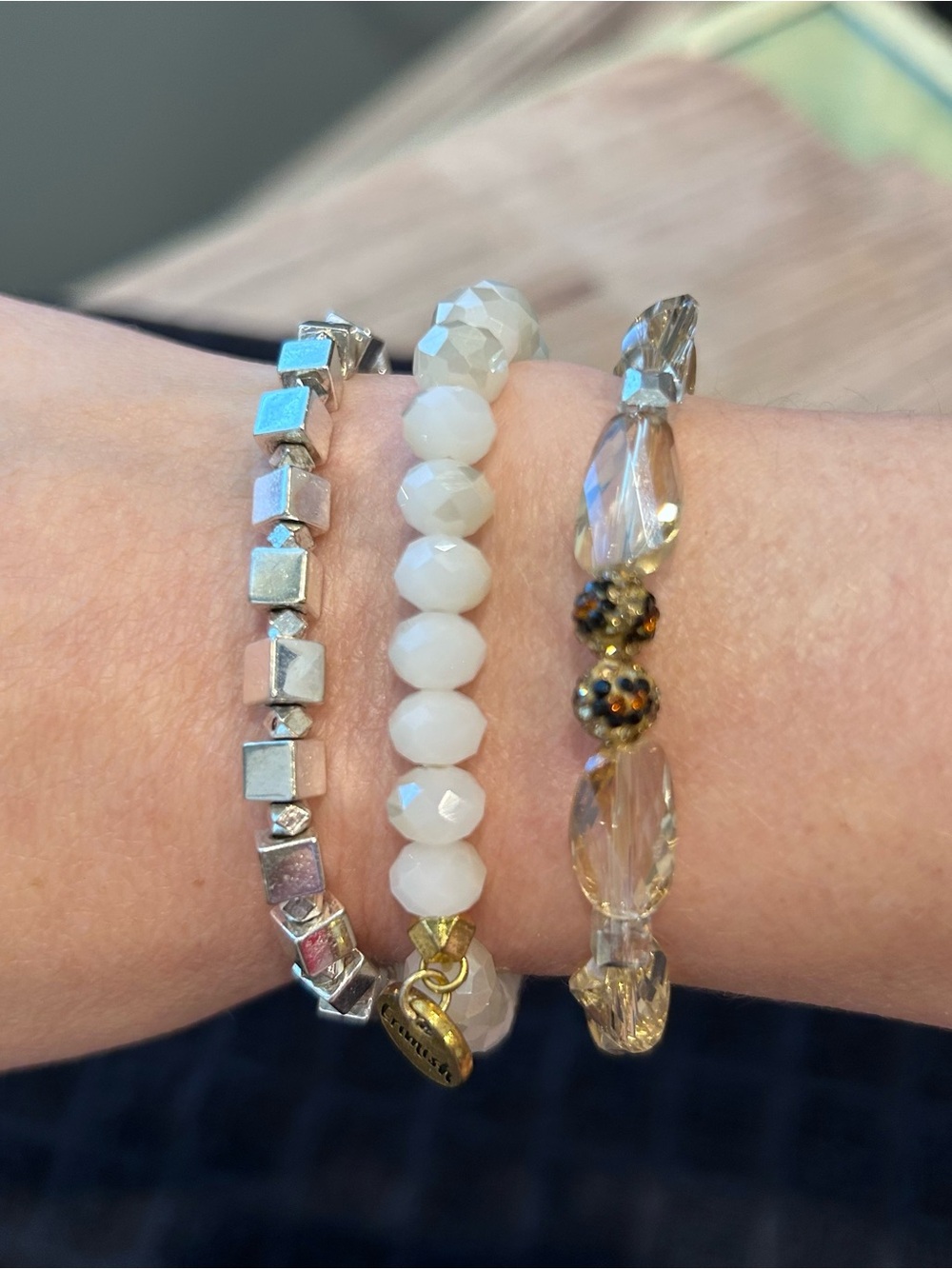 Erimish Set of 3 Bracelets Gold & Silver Beaded Stretchy Stackable Jewelry
